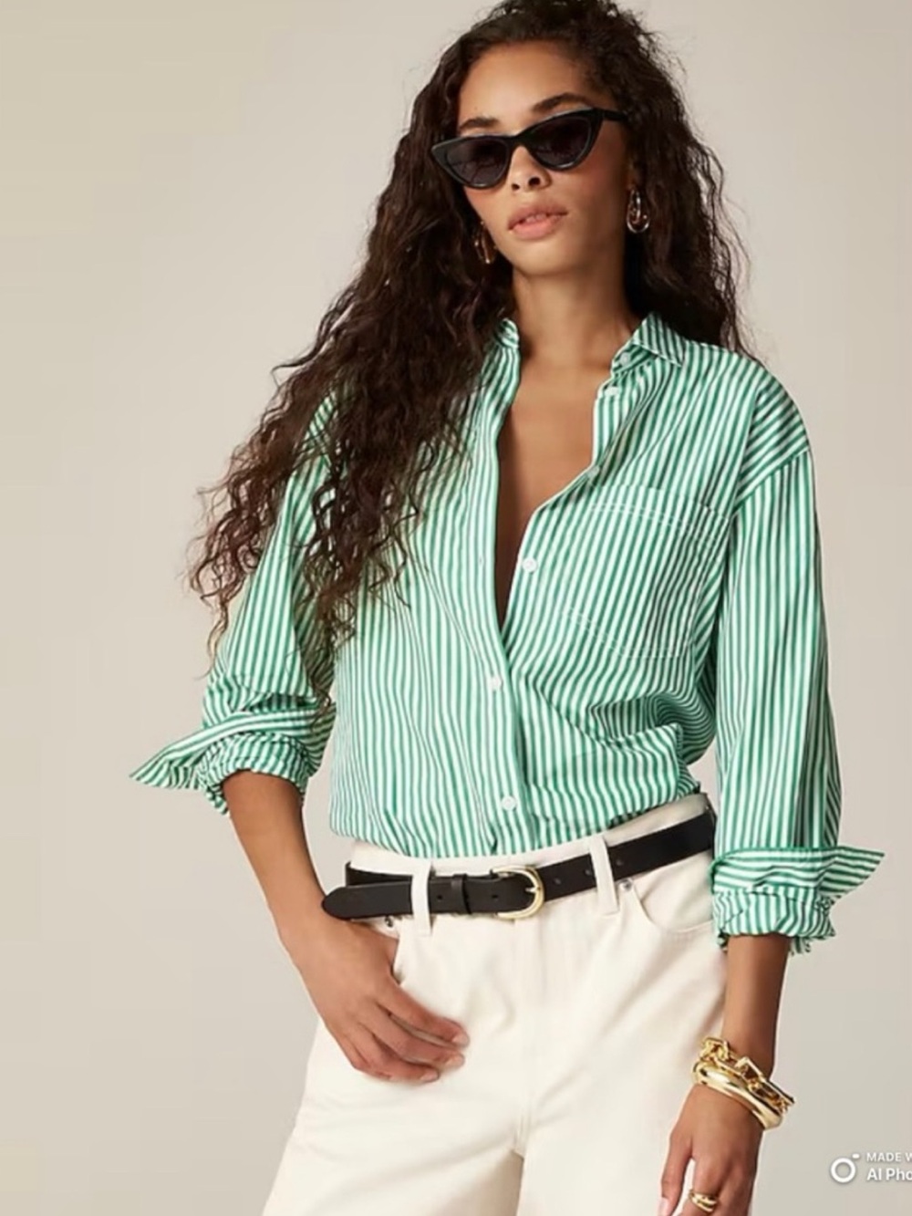 J. Crew Green & White Striped Garçon Classic Fit Button Up Shirt Sz 2 Preppy